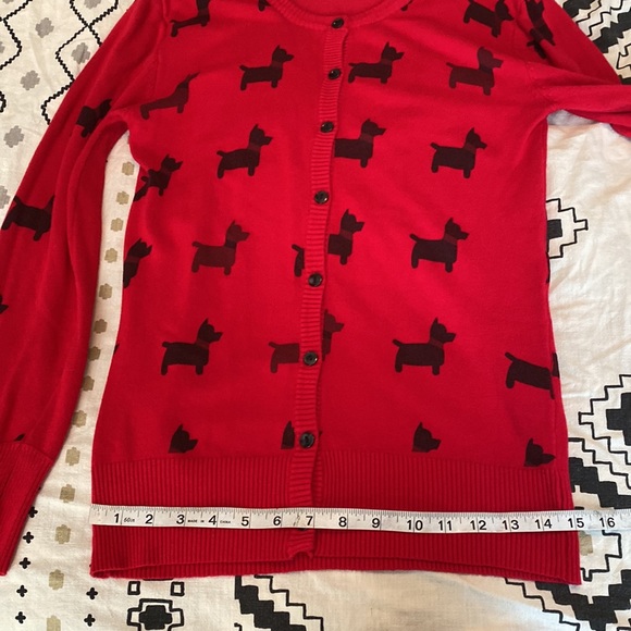 Folter Red & Black Scottie Dogs Print Crew Neck Cardigan Sweater Size Large - Picture 6 of 8